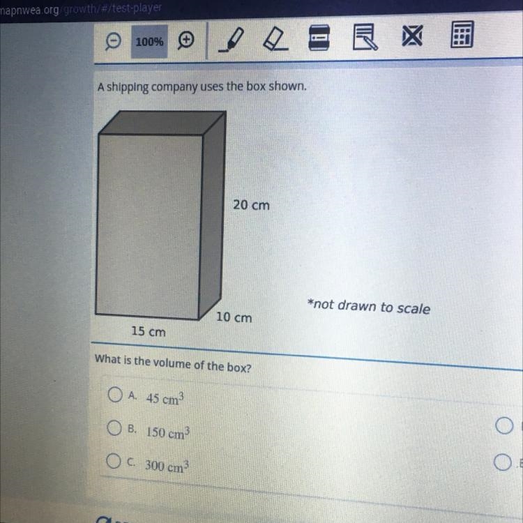 A shipping company uses the box shown. 20 cm *not drawn to scale 10 cm 15 cm What-example-1