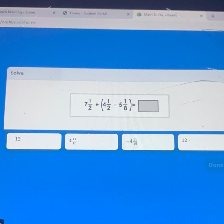 Solve. - 7 1/2 ÷ ( 4 1/2 - 5 1/8 ) = ?-example-1