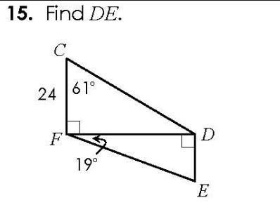 Find DE (trigonometry) Show work pls-example-1