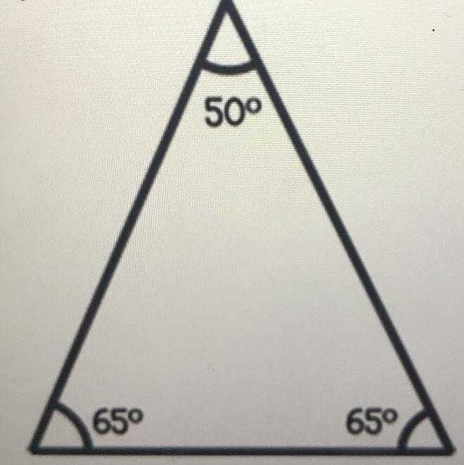 What type of triangle is shown? (3 points) A. Obtuse triangle B. Isosceles triangle-example-1