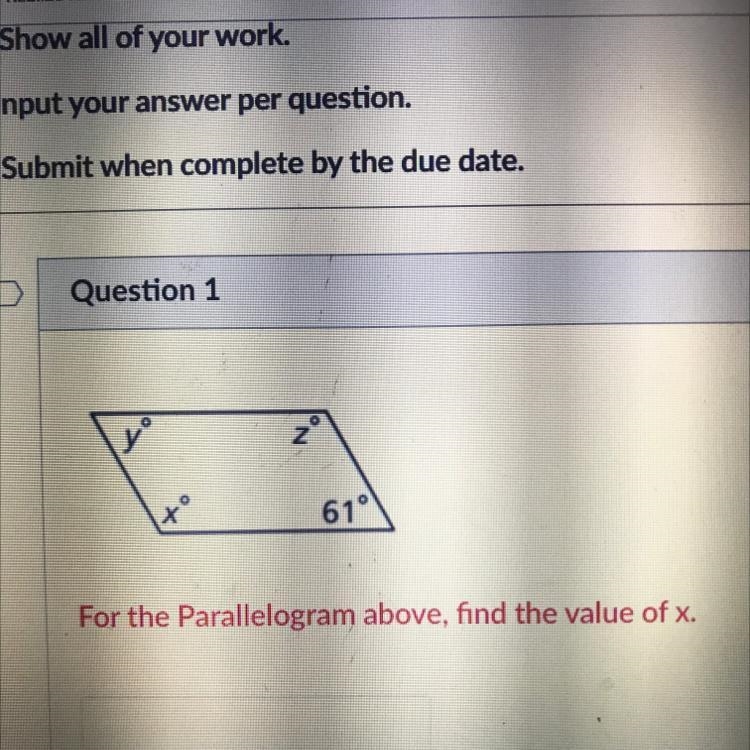 For the Parallelogram above, find the value of x,y,and z-example-1