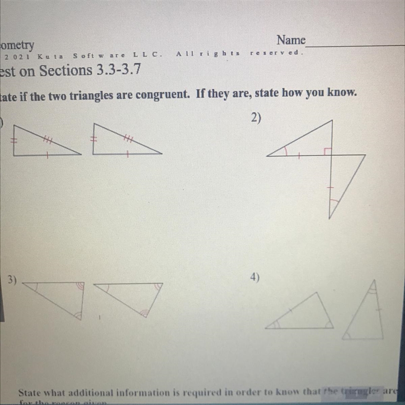 State if the two triangles are congruent. If they are, state how you know.-example-1