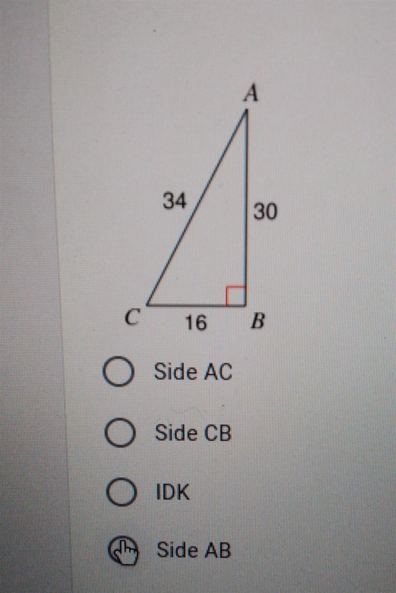 Which is the adjacent side to the reference angle A?* ​-example-1