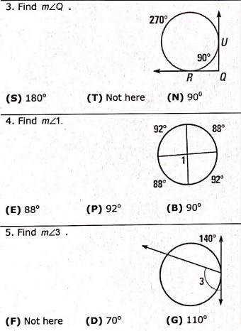 3 Multiple Choice Questions. Please answer.. 3. Find m∠Q 4. Find m∠1 5. Find m∠3-example-1