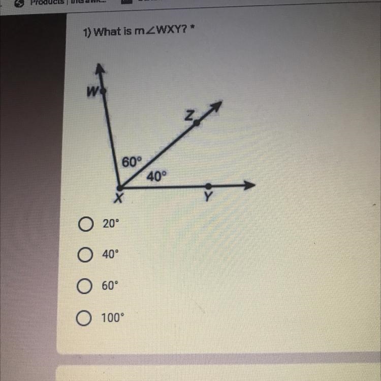 2 point 1) What is mZWXY? WS K 60° 40° 20" 40" 60° 100-example-1