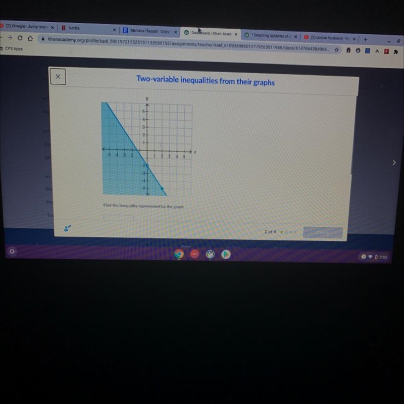 Find the inequality represented by the graph .-example-1