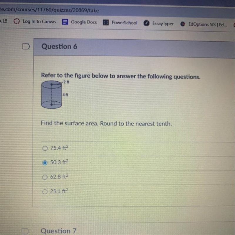 Pes Refer to the figure below to answer the following questions. 2 ft 4 ft Find the-example-1