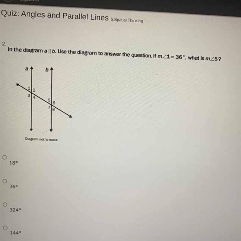 In the diagram a || b. Use the diagram to answer the question. If m<1= 36°, what-example-1