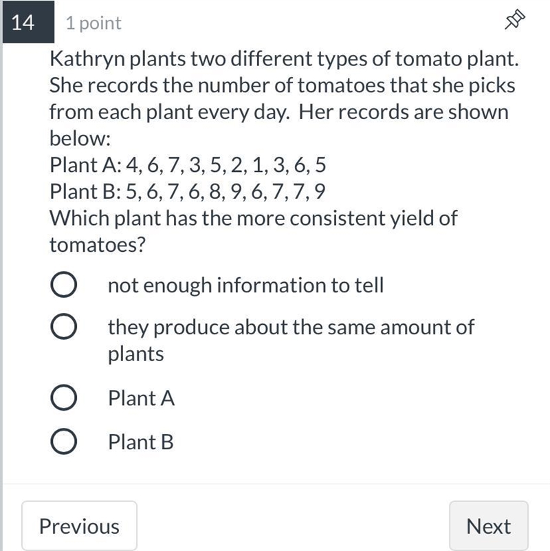 Kathryn plants two different types of tomato plant. She records the number of tomatoes-example-1