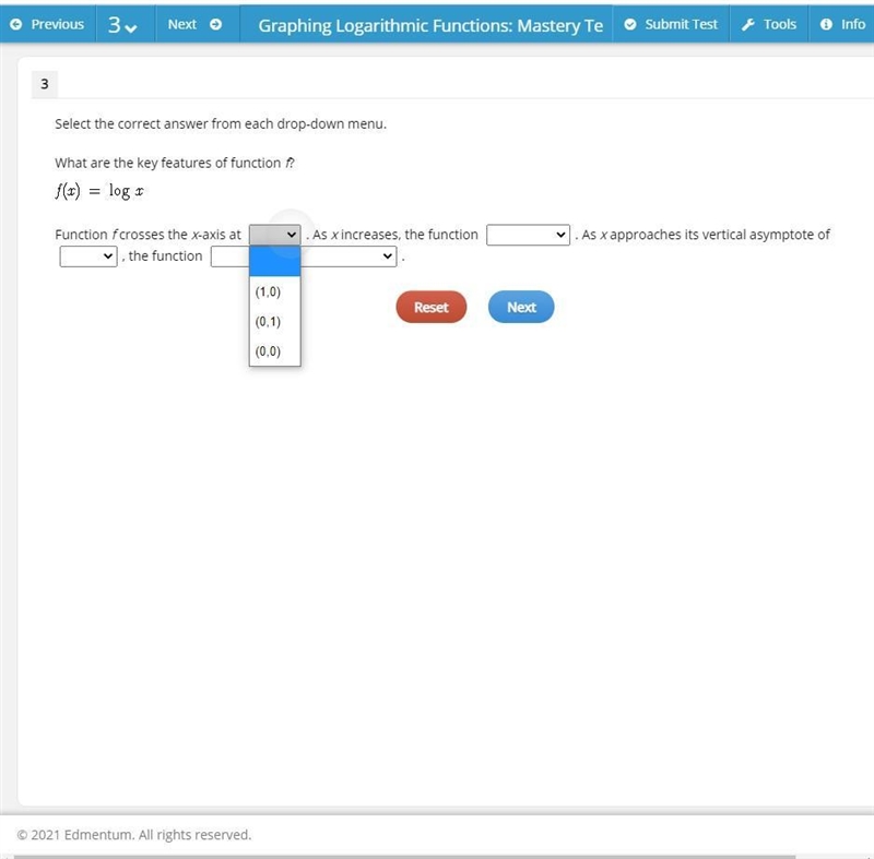 Select the correct answer from each drop-down menu. What are the key features of function-example-1