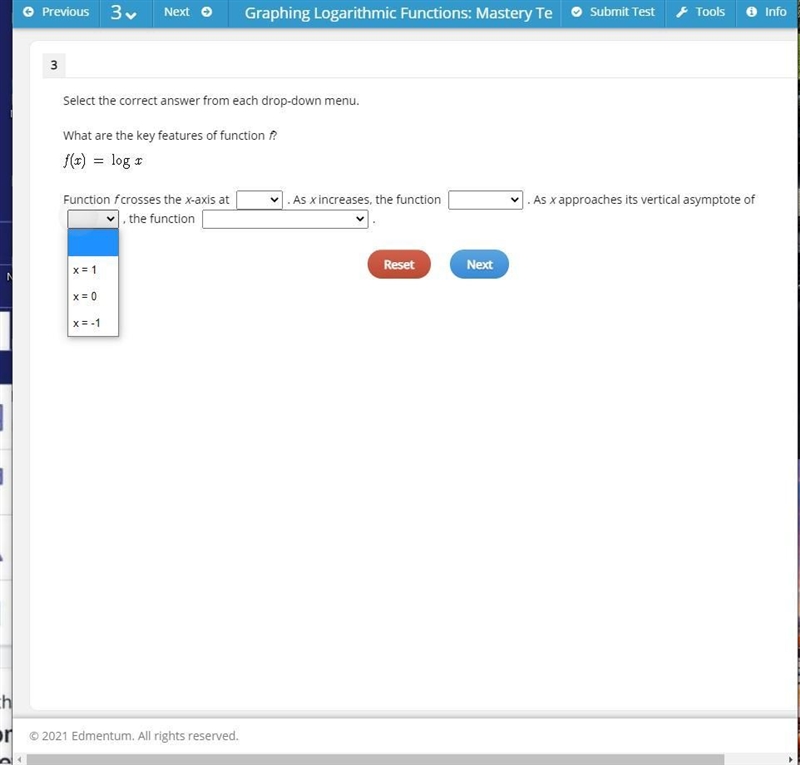 Select the correct answer from each drop-down menu. What are the key features of function-example-3