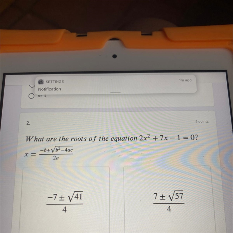 What are the roots of the equation 2x2 + 7x – 1 = 0? - bzV6²-4ac X = 2a-example-1