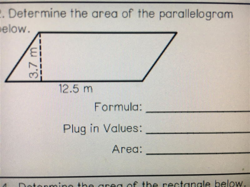 Determine The area of the Parallelogram. PIC IS BELOW-example-1