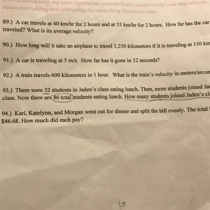 Solving one step Equations!! Please help with 91 or 89 !!-example-1