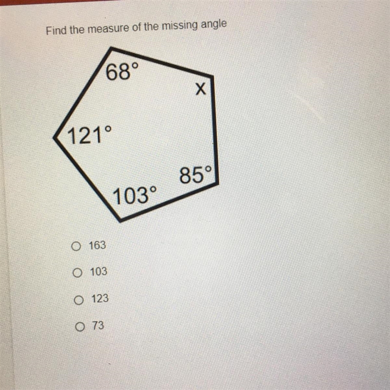 Find the measure of the missing angle.-example-1