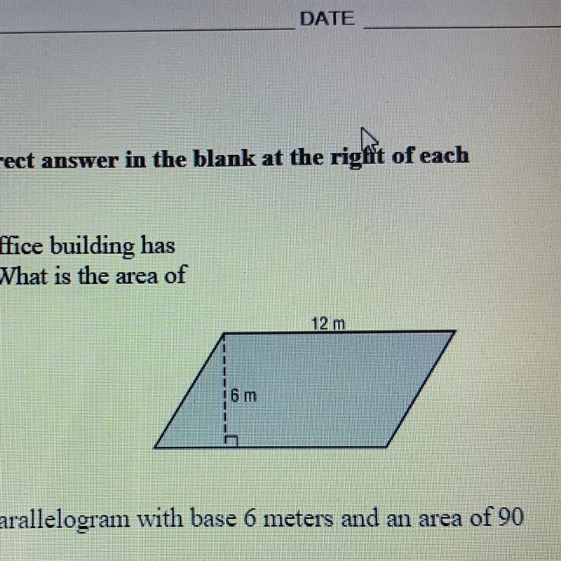 1. A decorative rug in an office building has the dimensions shown. What is the area-example-1