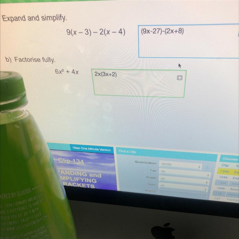 A) Expand and simplify. 9(x - 3) - 2(x-4) Simplify (9x-27)-(2x+8)-example-1