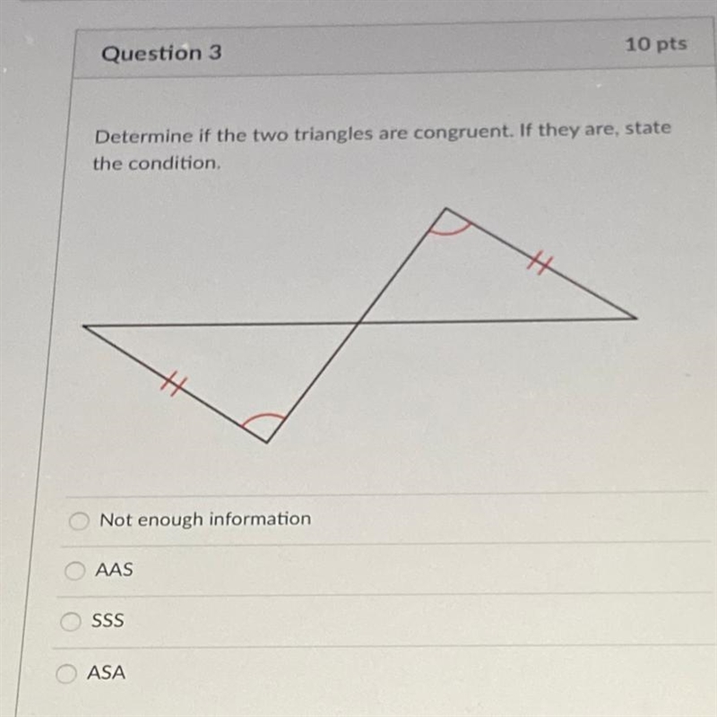 Determine if the two triangles are congruent. If they are, state the condition.-example-1