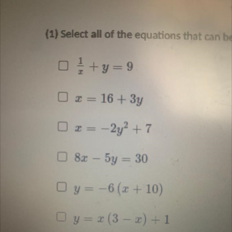 Please help me‼️ Question: select all the equations that can be represented by a straight-example-1