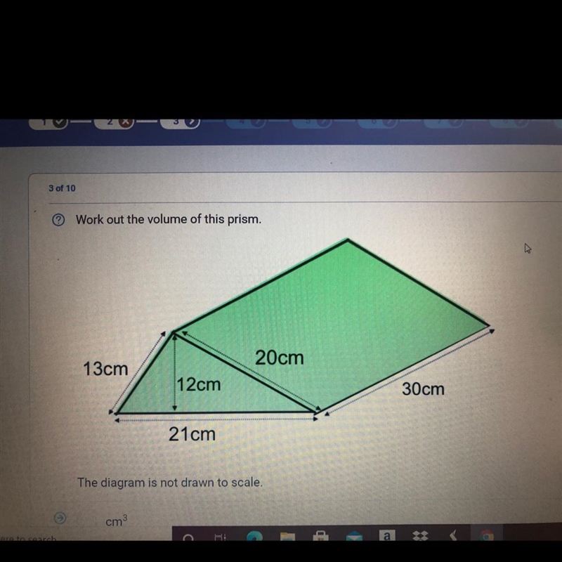 Work out the volume of this prism. 20cm 13cm 12cm 30cm 21cm-example-1