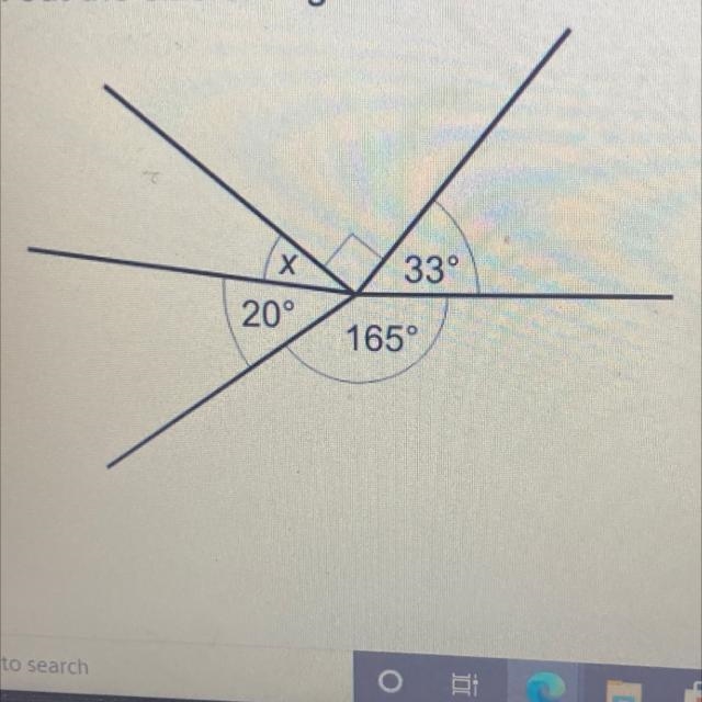 Work out the size of angle x. 33° 20° 165°-example-1