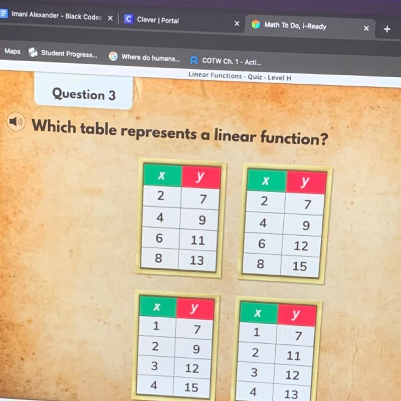 Which table represents a linear function?-example-1