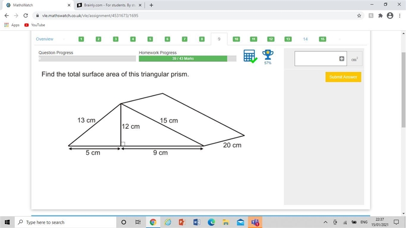 Find the total surface area of the triangular prism-example-1