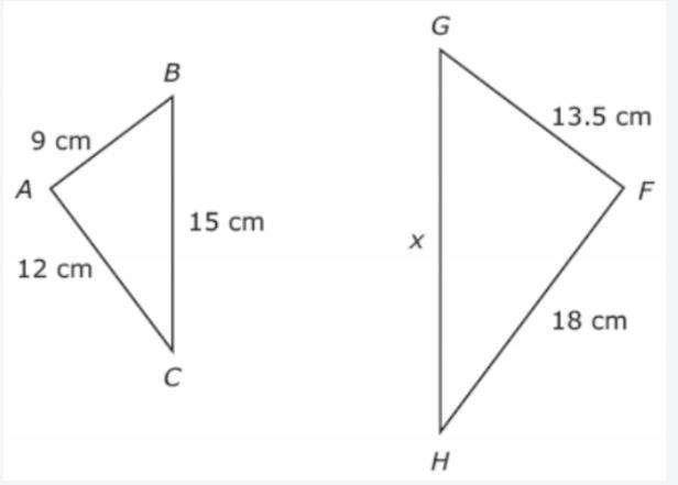 Triangle ABC is similar to triangle FGH. What is the value of x?-example-1