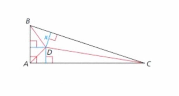 Point D is the in center of triangle ABC. Write an expression for the length x in-example-1