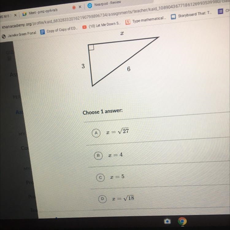 3 6 Choose 1 answer A = 27 B = 4 C2=5 D r = 18-example-1