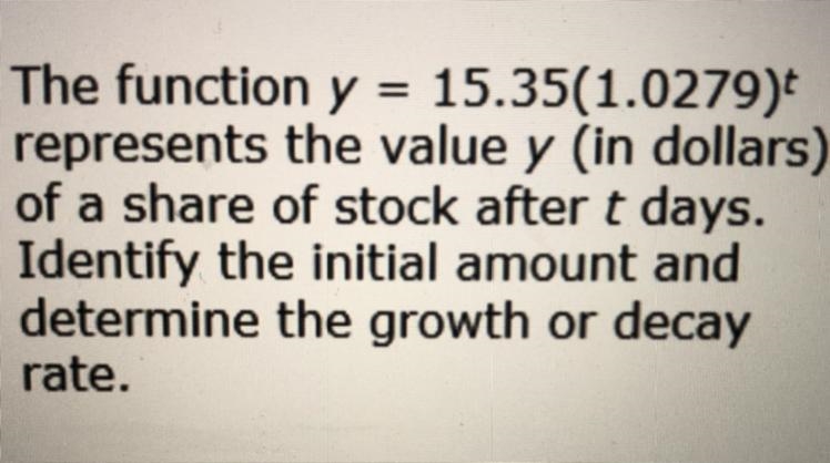 The function y= 15.35 (1.0279)^t represents the value y(in dollars) of a share of-example-1