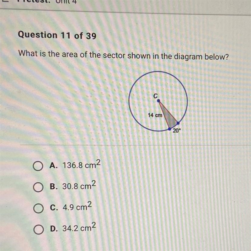 What is the area of the sector shown in the diagram below?-example-1