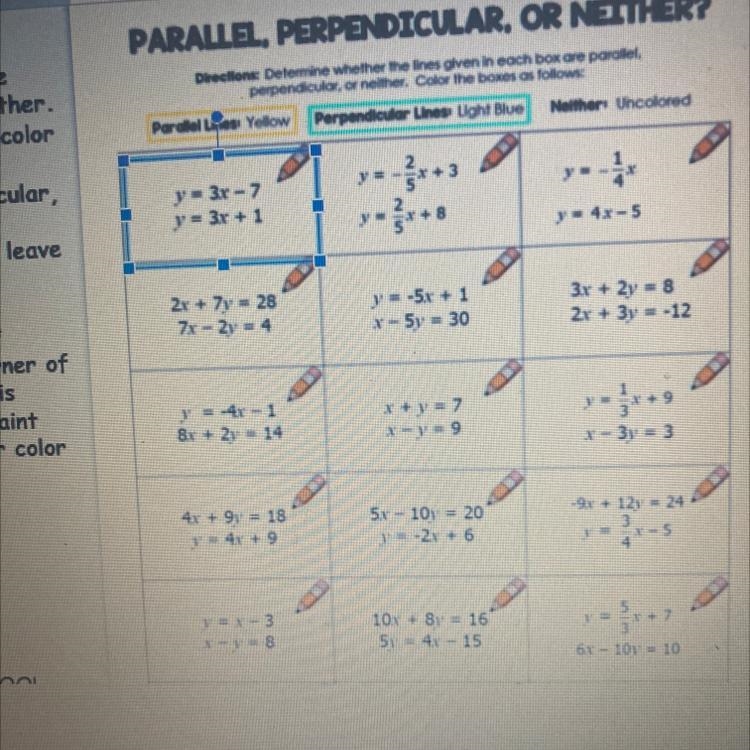 I need to determine which ones are parallel, perpendicular, or neither. Please help-example-1