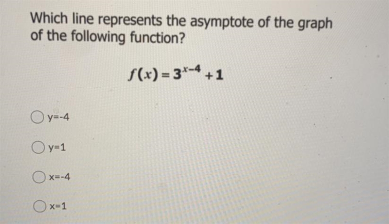 The answer choices are: Y=-4 Y=1 X=-4 X=1-example-1