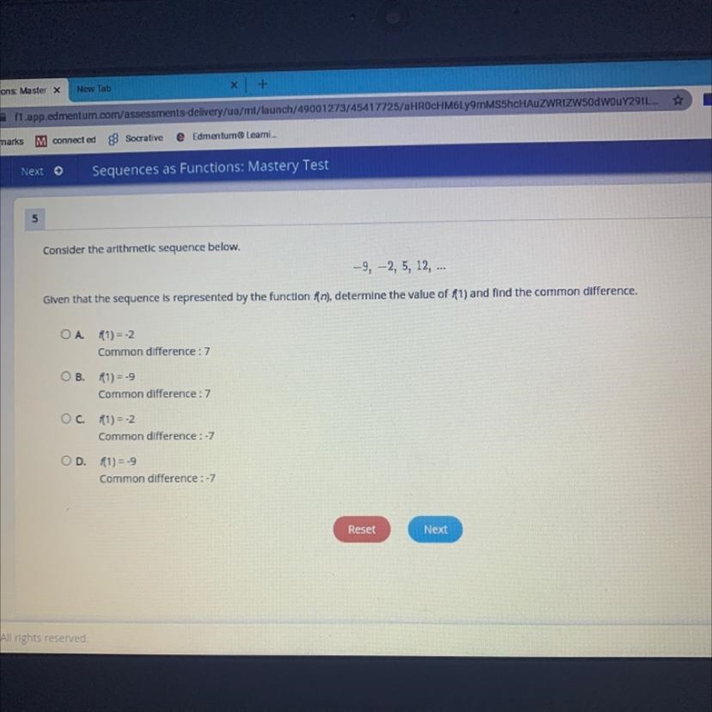 5 Consider the arithmetic sequence below. -9, -2, 5, 12,... Given that the sequence-example-1