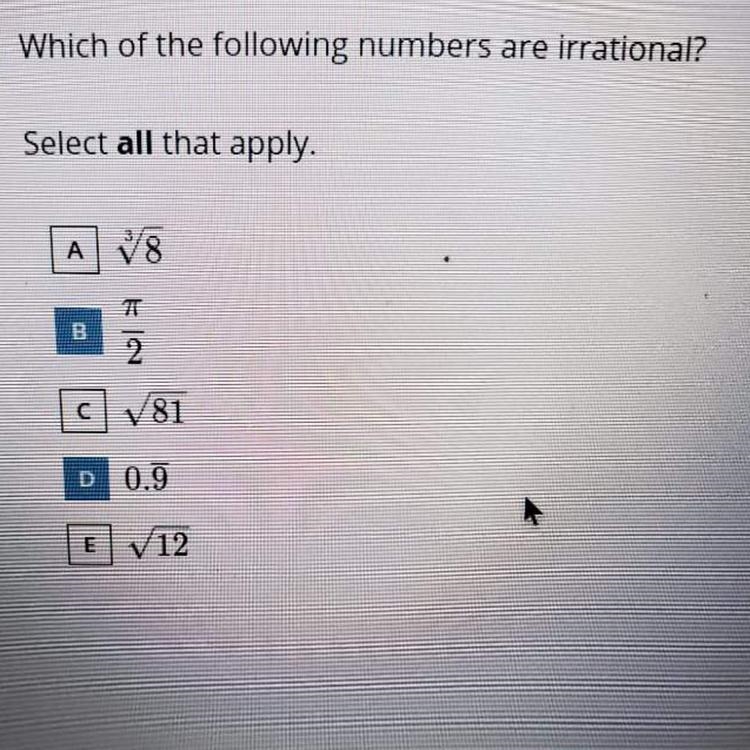 Which one of the following numbers are irrational ?-example-1