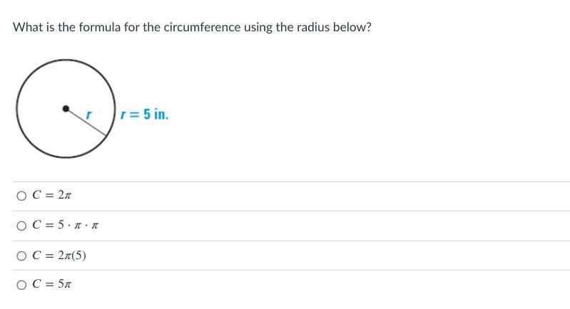 What is the formula for the circumference using the radius below?-example-1