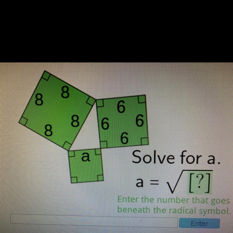 PLEASE HELP ME ASAP :( Solve for a. = ✓ [?] a Enter the number that goes beneath the-example-1