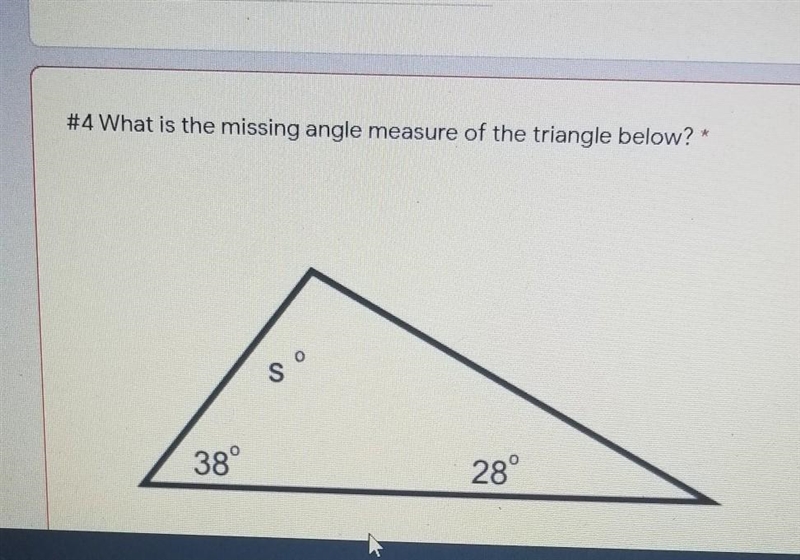 I NEED HELP PLEASE What is the missing angle measure of the triangle below? ​-example-1