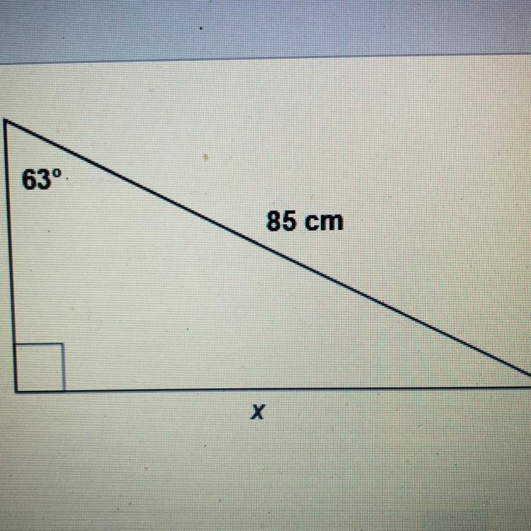 In this triangle, what is the value of x? Enter your answer, rounded to the nearest-example-1