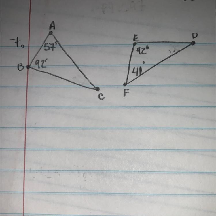 Decide weather Triangle ABC and triangle DEF are similar, not similar, or cannot be-example-1