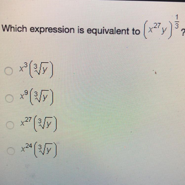 Which expression is equivalent to (x^27y)^1/3?-example-1