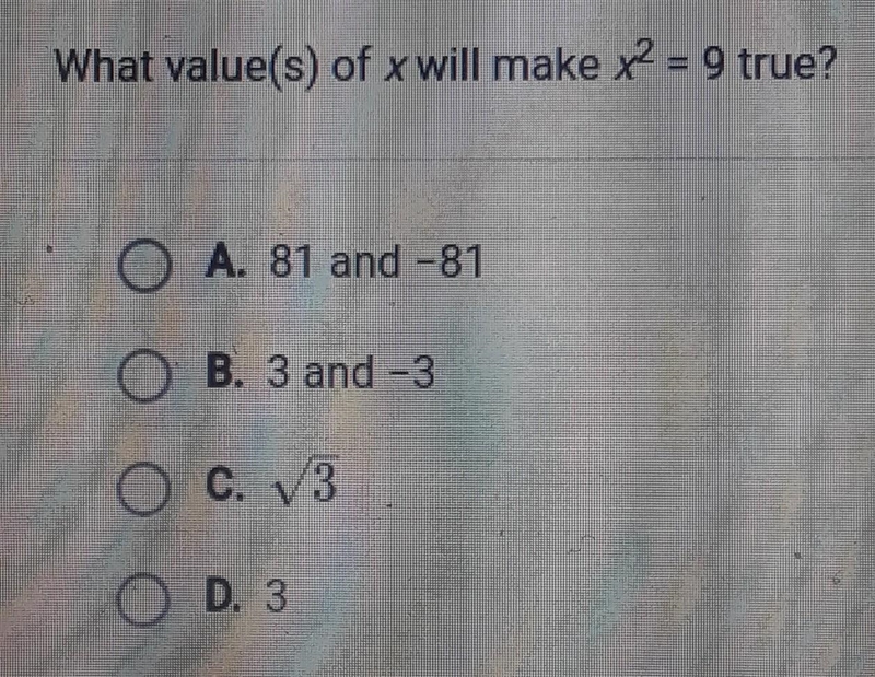 What value(s) of x will make x to the 2nd power =9 true​-example-1