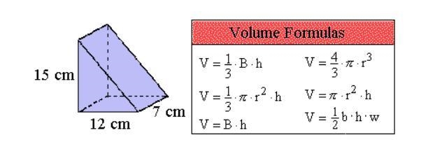 20 POINTS!!! Calculate the volume of the right triangular prism shown below.-example-1