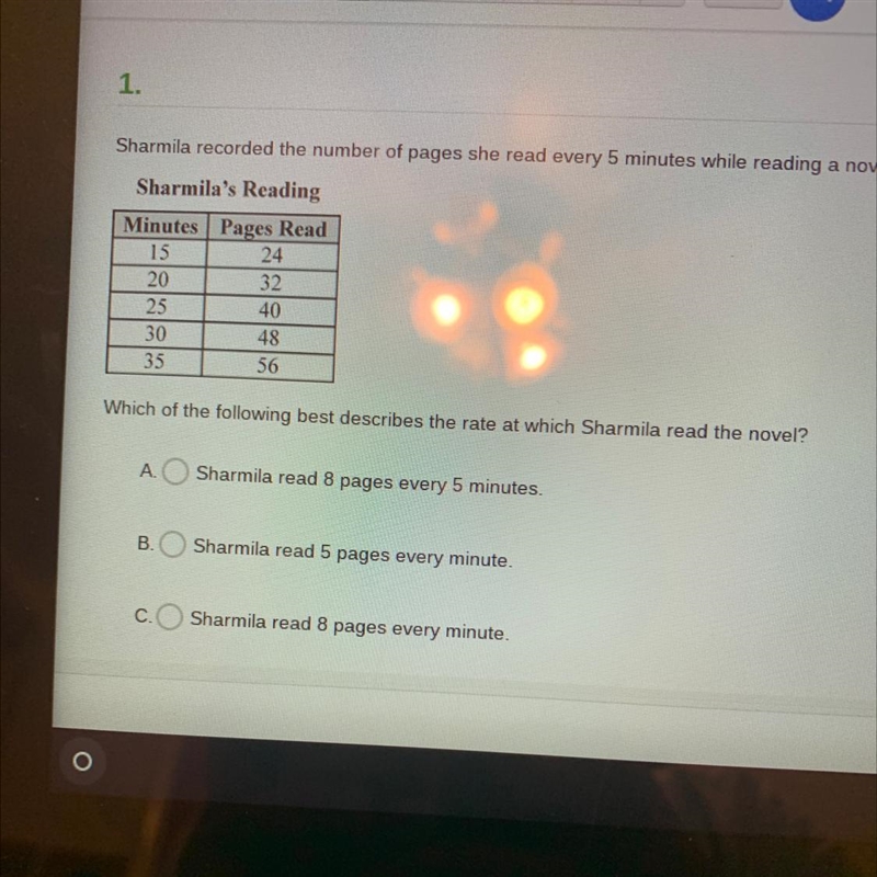 1. Sharmila recorded the number of pages she read every 5 minutes while reading a-example-1