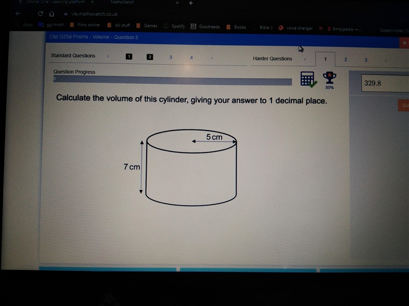 Calculate the volume of the cylinder giving your answer to 1 decimal. Picture linked-example-1