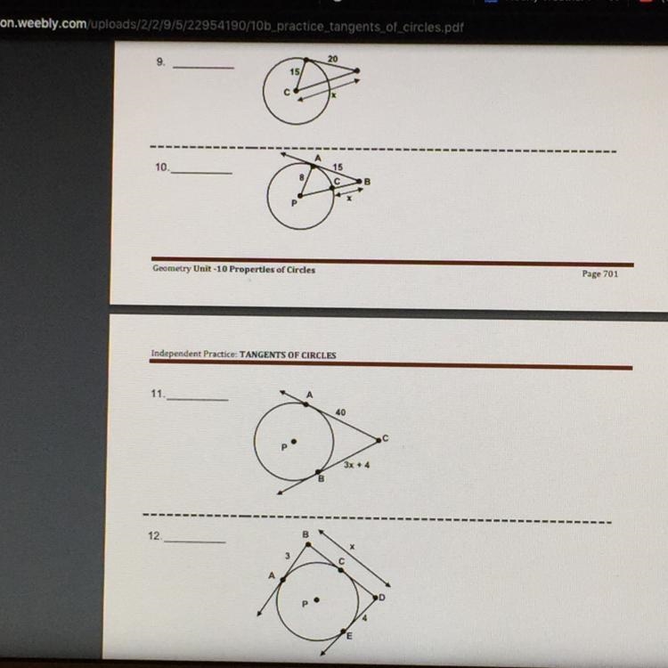 Independent practice: tangents of circles Find the value of x in each of the following-example-1