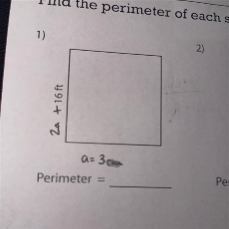 How do I find the perimeter of a square for this problem shown below? ⚠️NO LINKS PLEASE-example-1