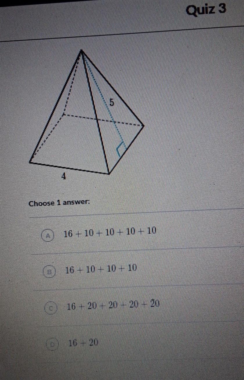 Which expression can he used to find the surface area of the following sqare pyramid-example-1