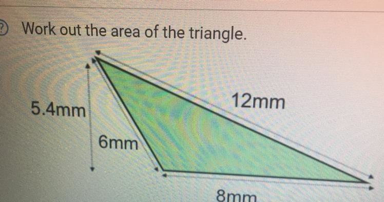 Work out the area of the triangle(tap on the picture to see the whole equation)-example-1